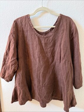 Heart's Desire Mary Grace Brown Linen Boho Cottage Top Size Large